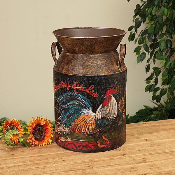 17.5" Metal Rooster Design Milk Can - The Country Christmas Loft