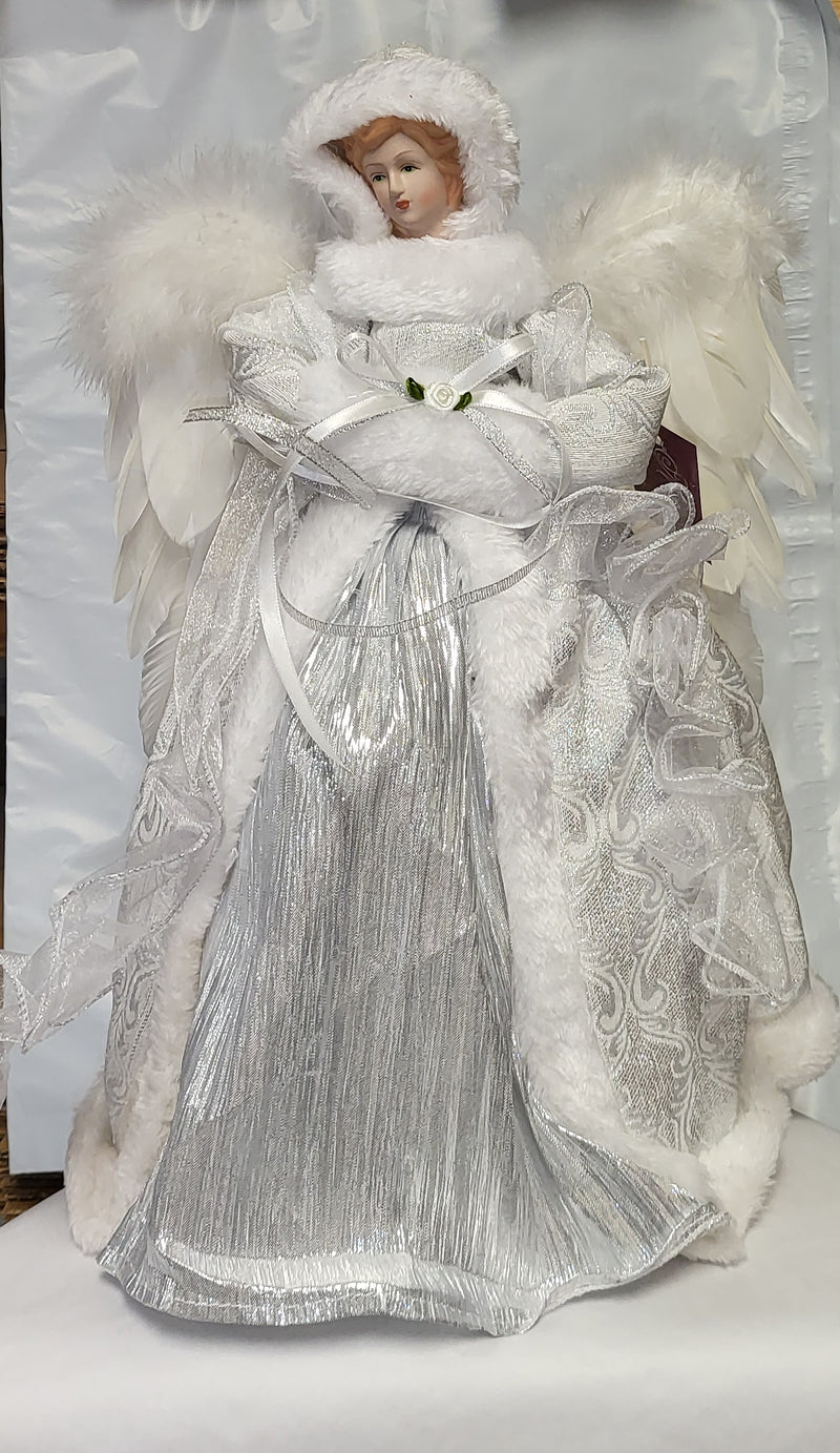16 Inch Snowy Angel Treetopper - Silver - The Country Christmas Loft