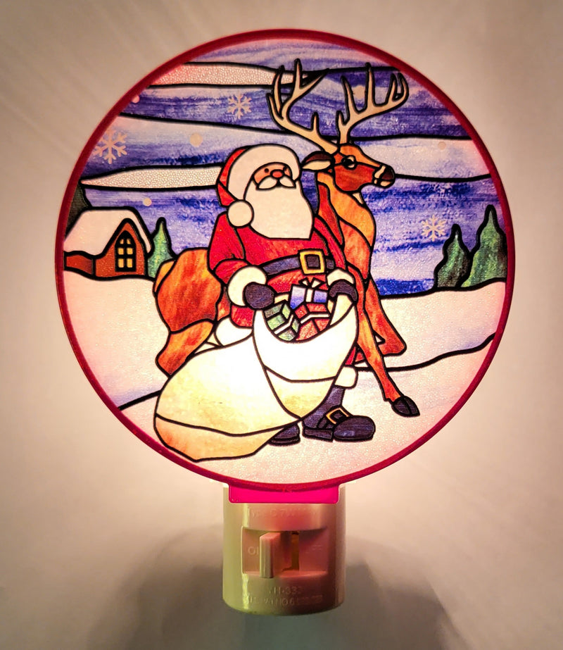 Round Red Christmas Nightlight -  Santa - The Country Christmas Loft