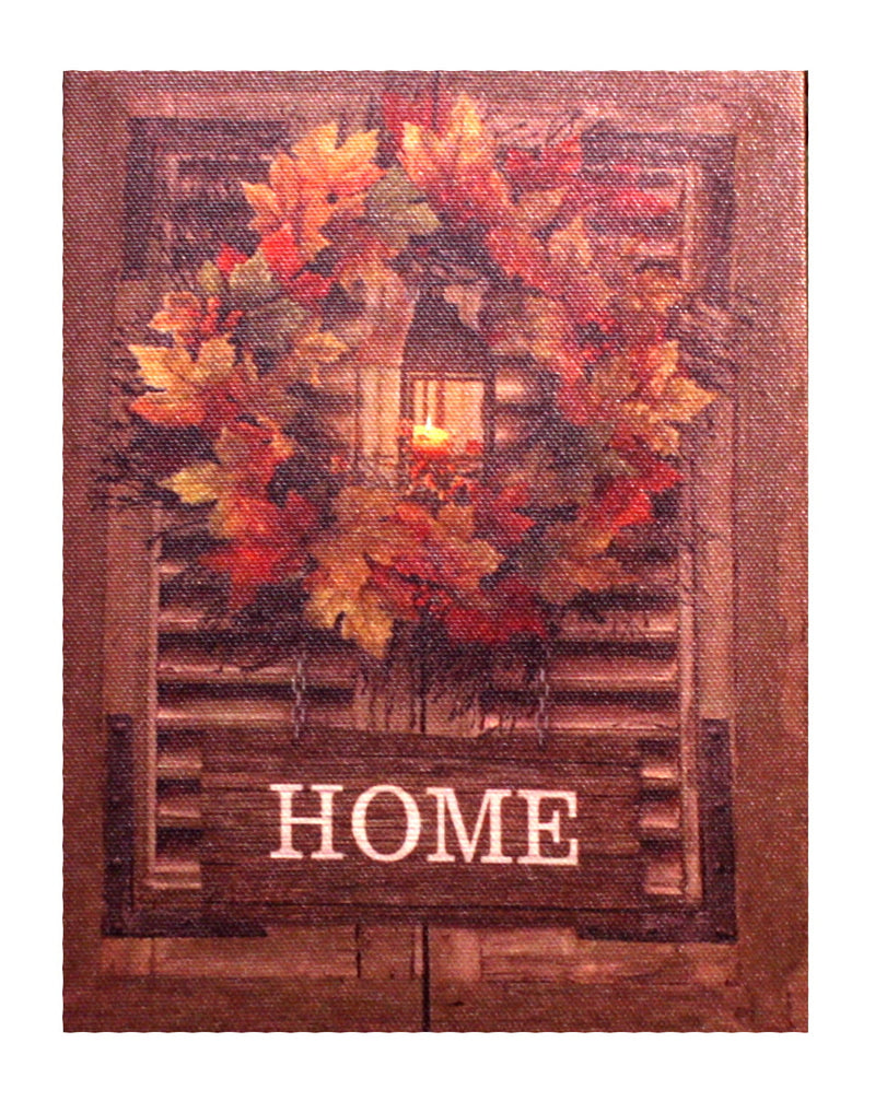 7.8" Lighted Canvas Print - Fall Wreath With Home Sign - The Country Christmas Loft