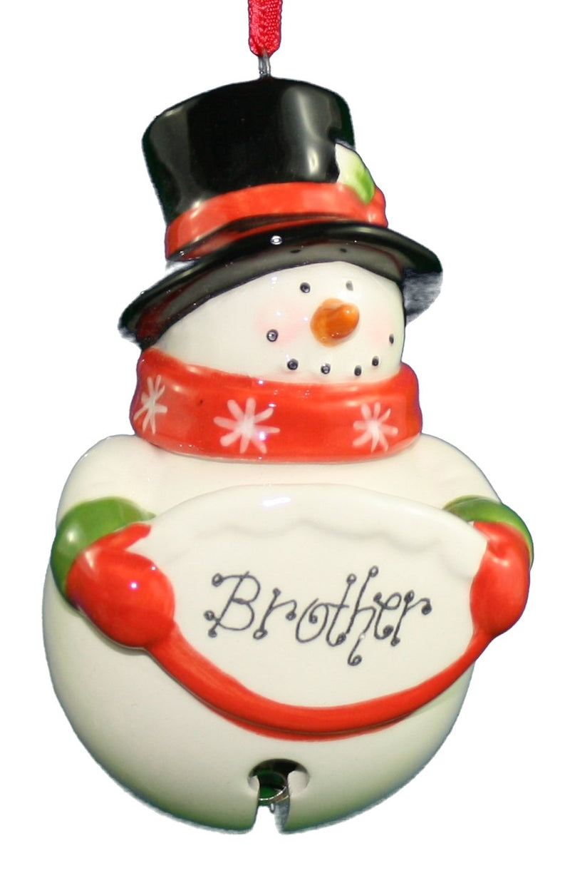 Ceramic Snowman Bell Ornament - Brother
