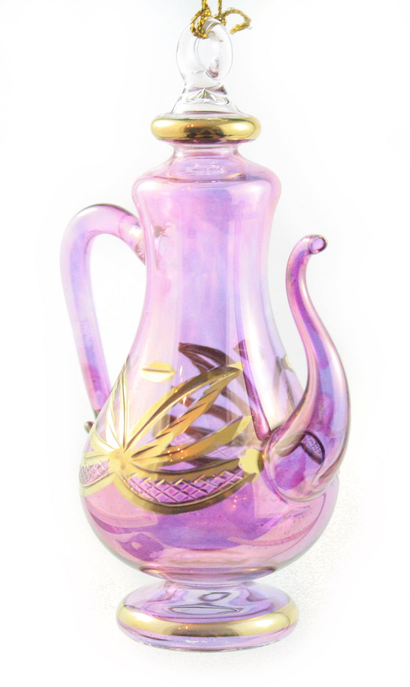 Tall Gold Etched Teapot Ornament - Purple