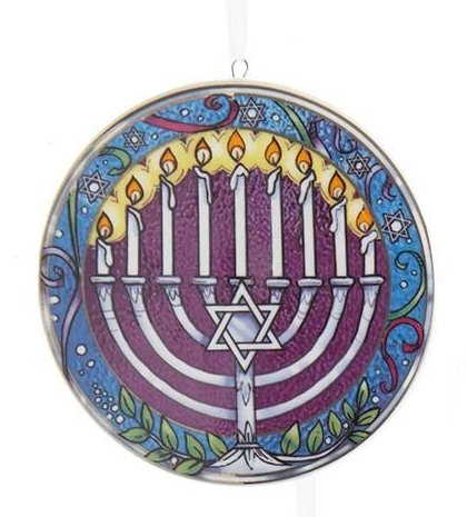 Porcelain Hanukkah Disc Ornament - Menorah - The Country Christmas Loft