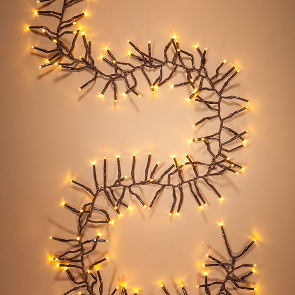 10'L Multi-Function 300 Warm White LED Garland Lights, Brown Wire - The Country Christmas Loft