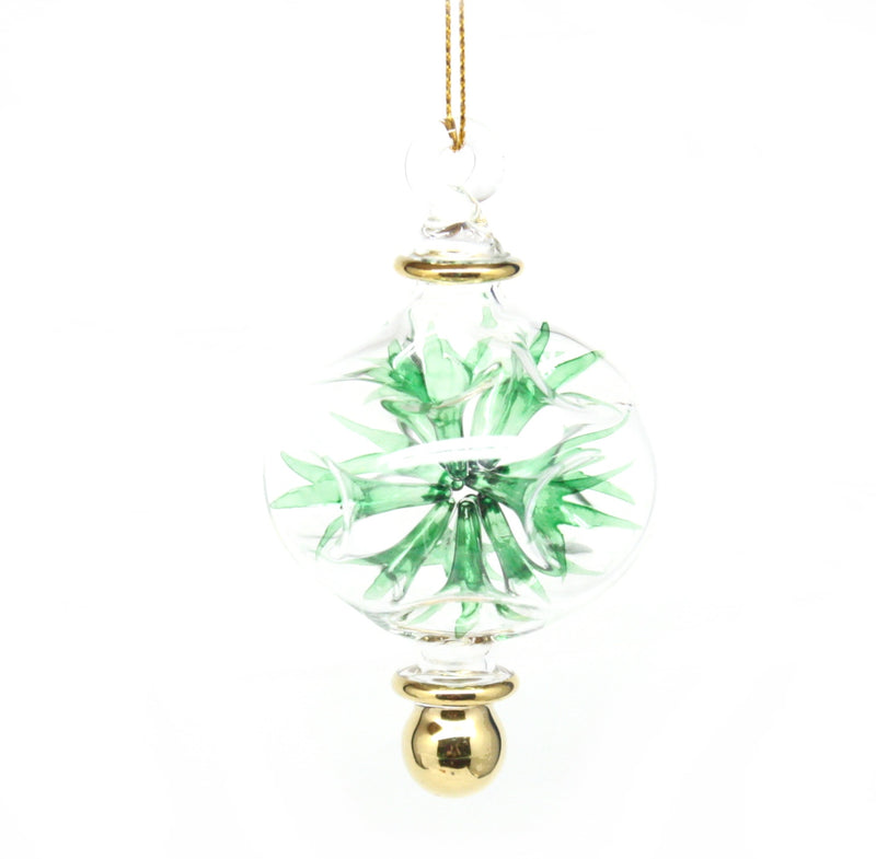 Glass Blown Pierced Ball Ornament - Green