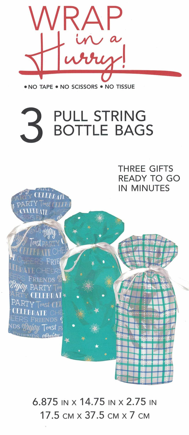 Pull String Bottle All Occasion Gift Bag - 3 Pack - The Country Christmas Loft