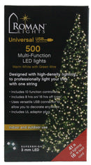 USB powered 500 Superbright LED (41 foot) Green Wire Multifunction Lights with Timer - Warm White - The Country Christmas Loft