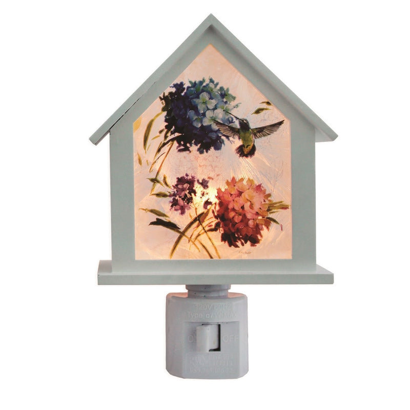 Hydrangea and Hummingbird Birdhouse Night Light - Blue - The Country Christmas Loft