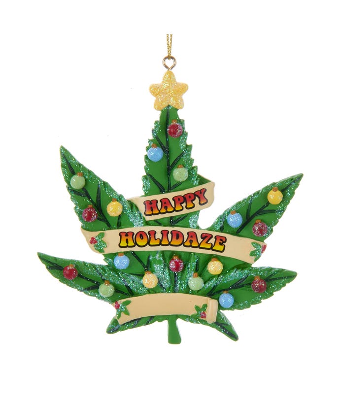 Happy Holidaze Cannabis Leaf Ornament - The Country Christmas Loft