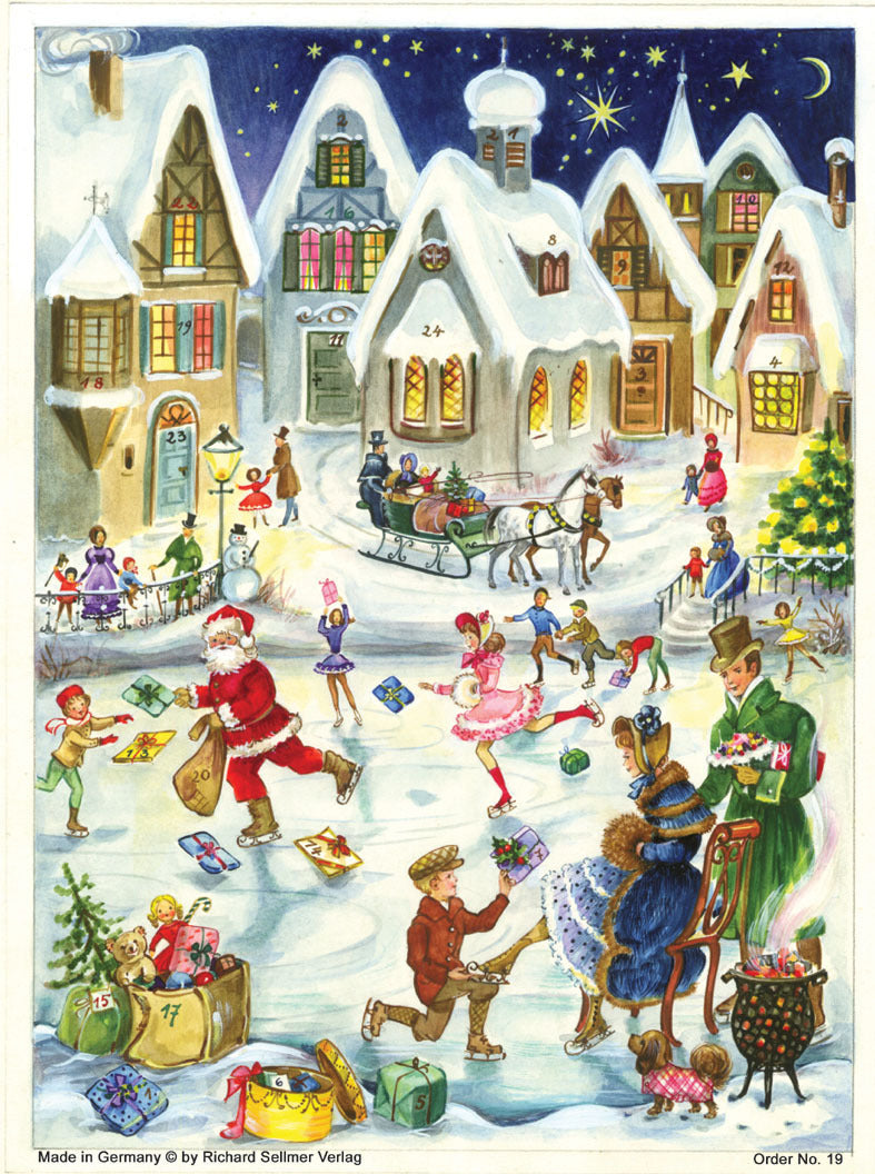Glittered Advent Calendar - Happy Ice Skating - The Country Christmas Loft