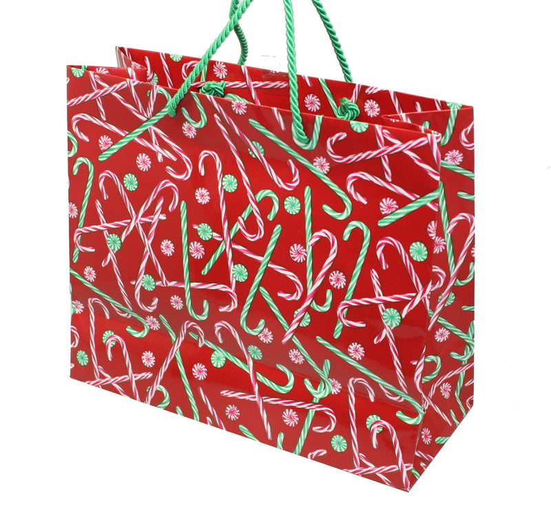 Gift Bag Large - Peppermint Stripes - red - The Country Christmas Loft