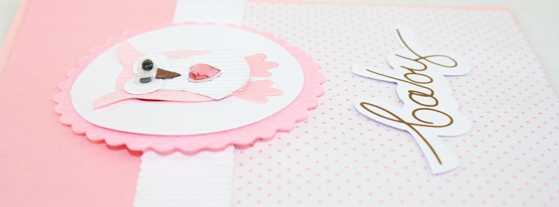 Handmade Embellished Welcome Baby Card - Pink Owl