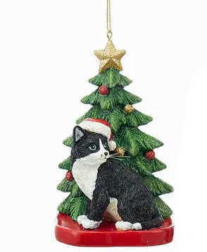 Cat with a Christmas Tree Ornament - Black - The Country Christmas Loft