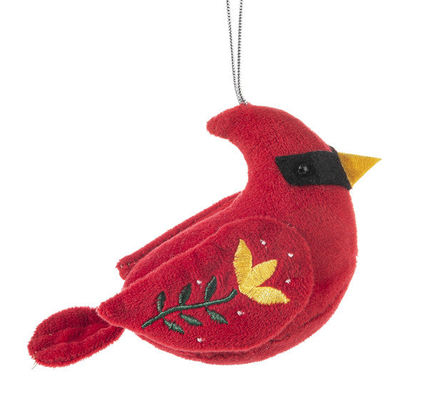 Plush Folk Art Bird Ornament - Cardinal - The Country Christmas Loft
