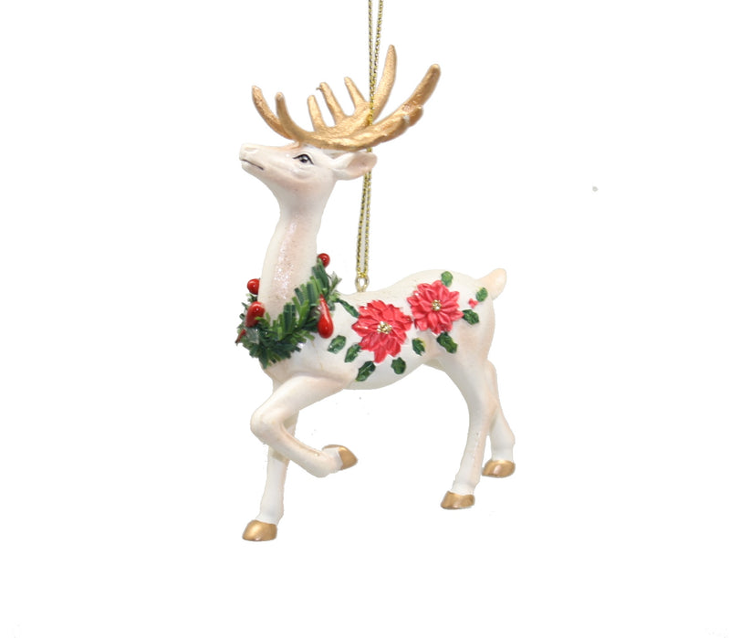 Poinsettia Deer Ornament - - The Country Christmas Loft
