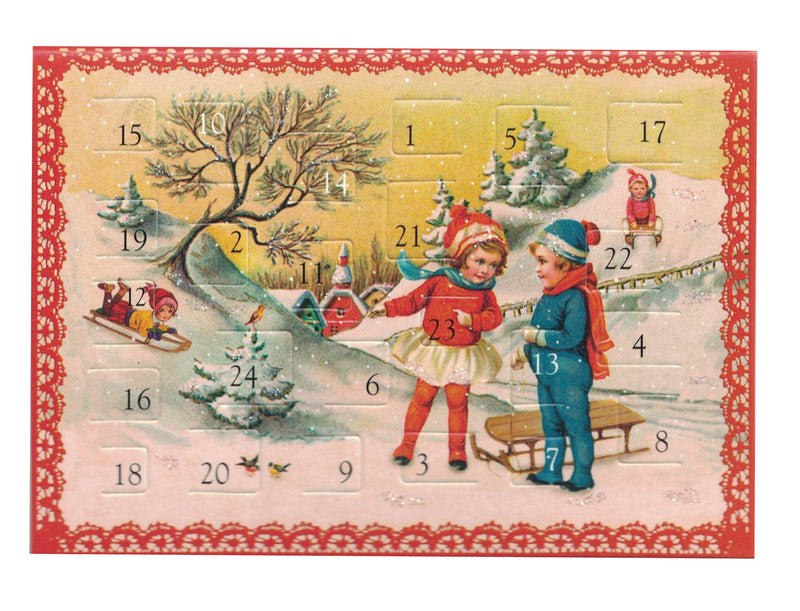 Miniature Advent Calendar Card - Sledding - The Country Christmas Loft