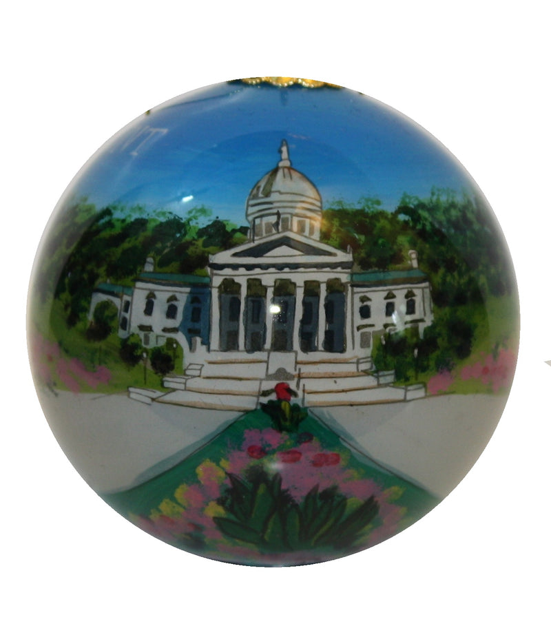 Hand Painted Glass Globe Ornament - Vermont State House in Montpelier