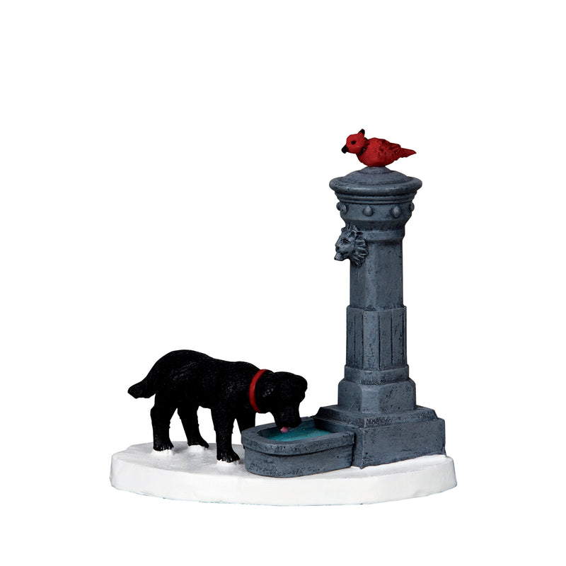 Water Fountain with a Puppy taking a drink - The Country Christmas Loft