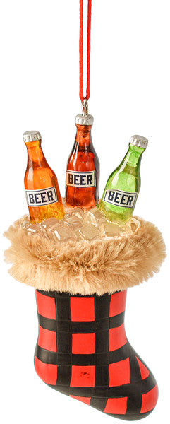 Christmas Stocking with Beer Ornament - The Country Christmas Loft