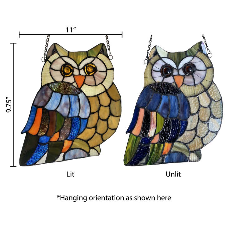Mia the Owl Multicolor Stained Glass Window Panel - The Country Christmas Loft