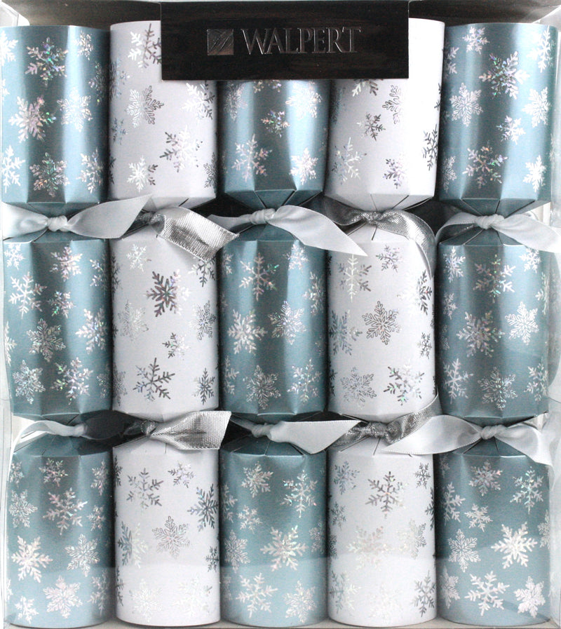 11 inch Blue and White Snowflake Crackers - 10 Count - The Country Christmas Loft