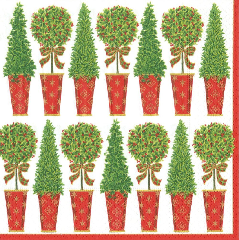 Topiary Stripe (Ivory) - Lunch Napkin - The Country Christmas Loft