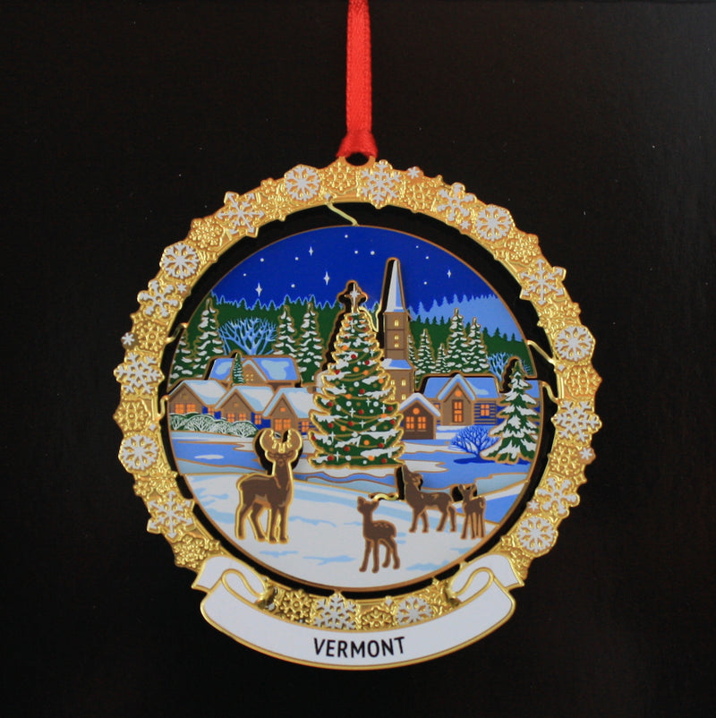 Peaceful Village Collectible Brass Ornament - The Country Christmas Loft