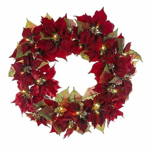 24" Battery-Operated Pre-Lit Red Poinsettia Wreath - The Country Christmas Loft