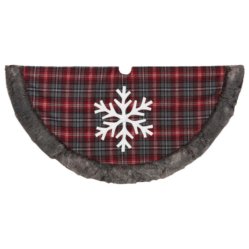 48" Buffalo Plaid with Snowflake Tree Skirt in Red - The Country Christmas Loft