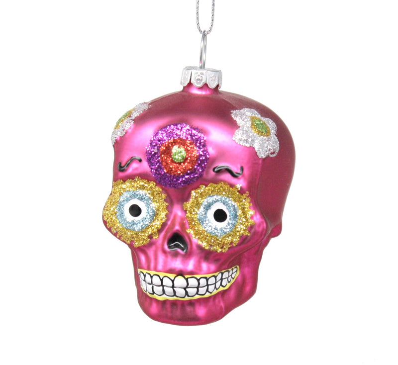 Day of the Dead Sugar Skulls Glass Ornament - Pink
