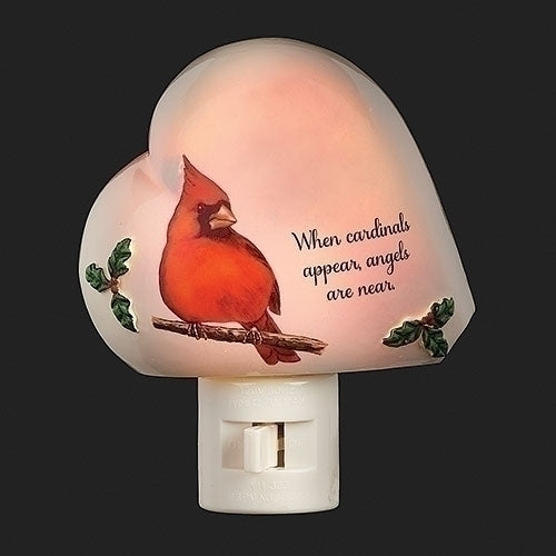 Heart Shaped  Night Light With Cardinal and Holly - The Country Christmas Loft