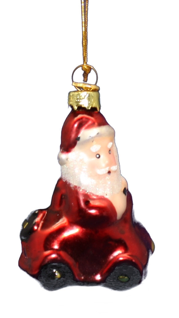 3 Inch Boxed Glass Ornament - Santa in a Car - The Country Christmas Loft
