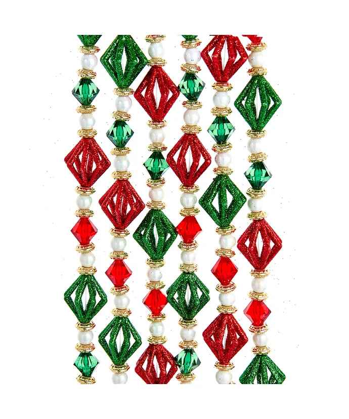 Red, Gold, Green and White Glitter Beaded Garland - 72 Inch - The Country Christmas Loft