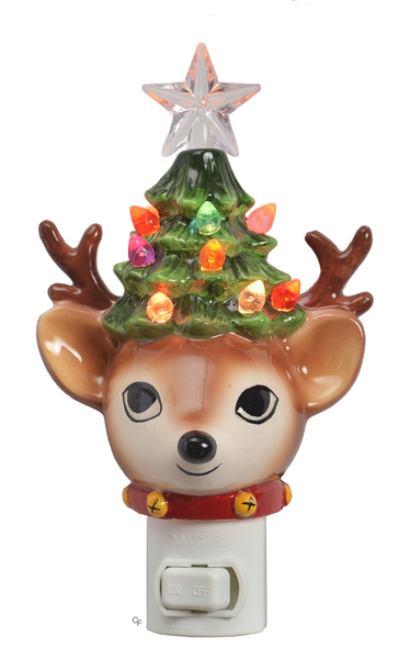 Reindeer with Tree Ceramic Nightlight - The Country Christmas Loft