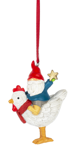 Gnome Riding a Chicken - Ornament - The Country Christmas Loft