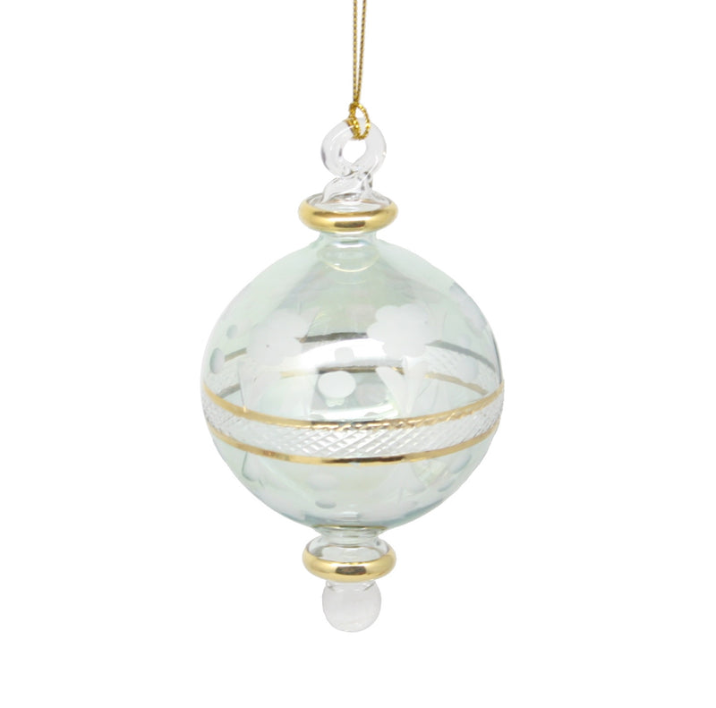 Floral Etching Glass Ball Ornament - Green