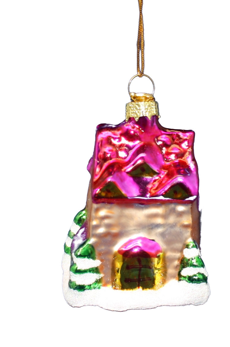 3 Inch Boxed Glass Ornament -  Cottage - Square - The Country Christmas Loft