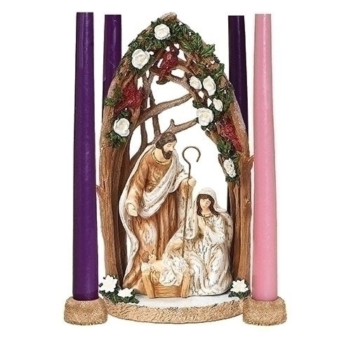 Holy Family Cardinal Candle Holder with Marble Base - The Country Christmas Loft