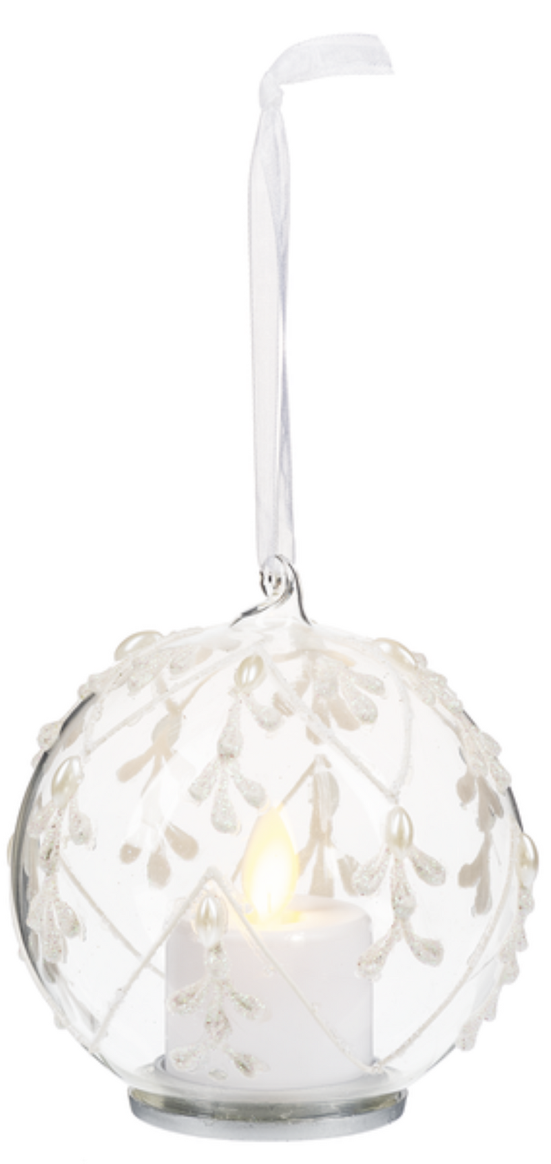 Icicle Ball Ornament with Flickering Flame LED -  Straight Lines - The Country Christmas Loft