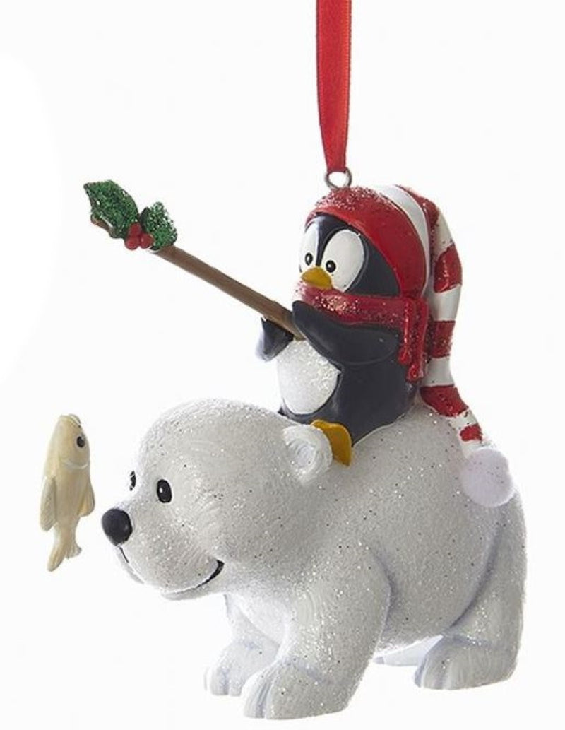 Polar Bear With Penguin Ornament -  Fishing - The Country Christmas Loft