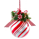 Peppermint Glass Ball With Candy and Greenery Ornament - - The Country Christmas Loft