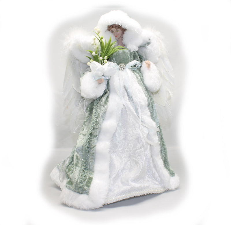 Green Angel with White Velvet Dress - 16 Inch - The Country Christmas Loft