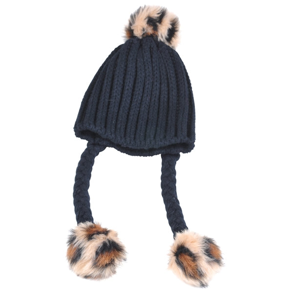 Knitted Hats With Poms - Black - The Country Christmas Loft