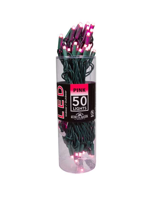 50-Light 5mm Pink LED Green Wire Light Set - The Country Christmas Loft