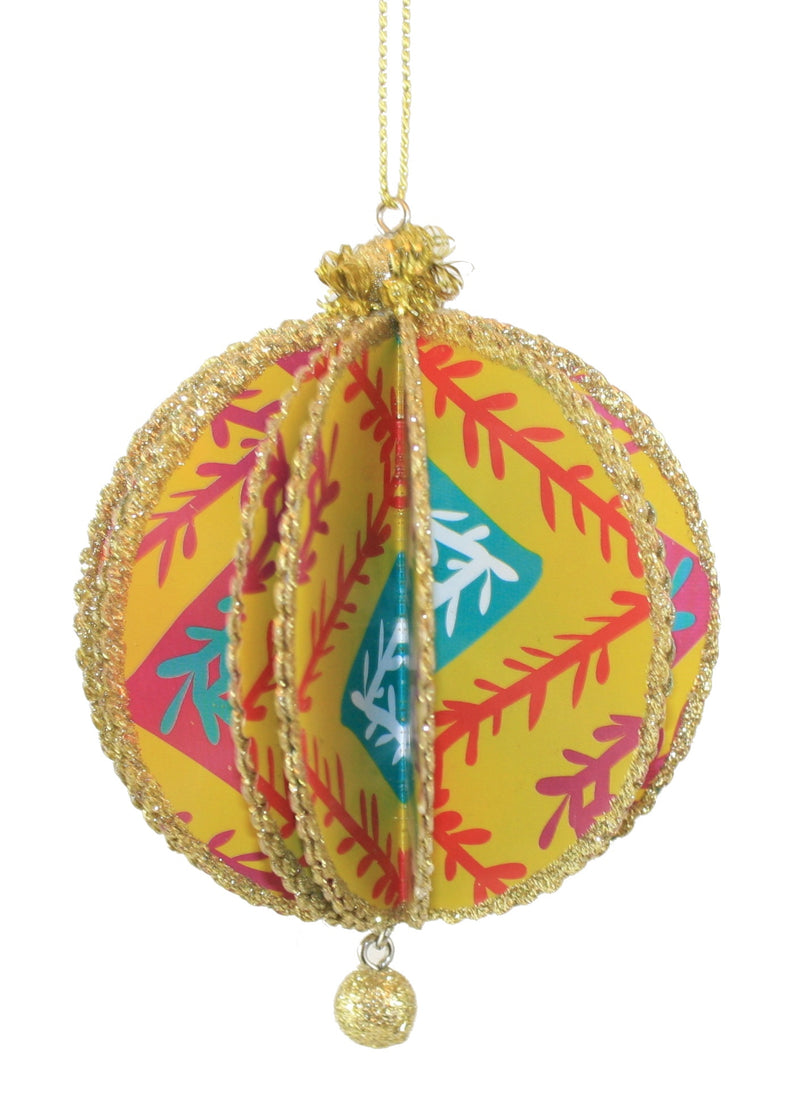 Printed Glitter Paper Ball - Yellow - The Country Christmas Loft