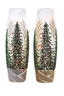 Glittering Green Trees - Lighted 12 Inch Vase - - The Country Christmas Loft