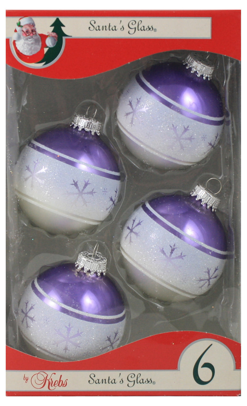 Krebs Value Glass Ball 4 pack - Violet Snowflake Band - The Country Christmas Loft