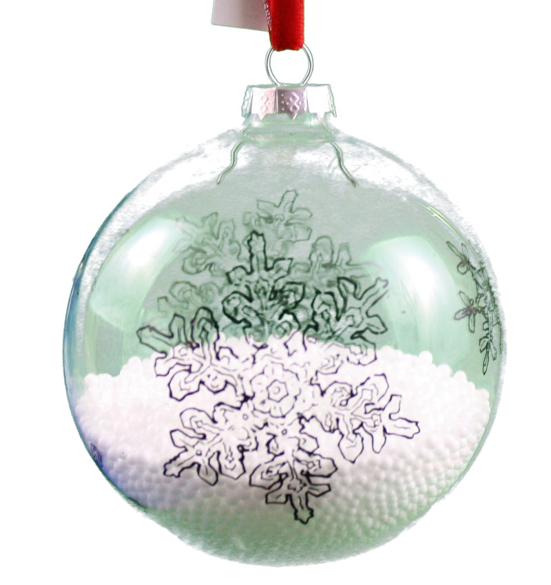 4 inch Glass Ball With Snowflake Design (And Filled With Faux Snow) - The Country Christmas Loft