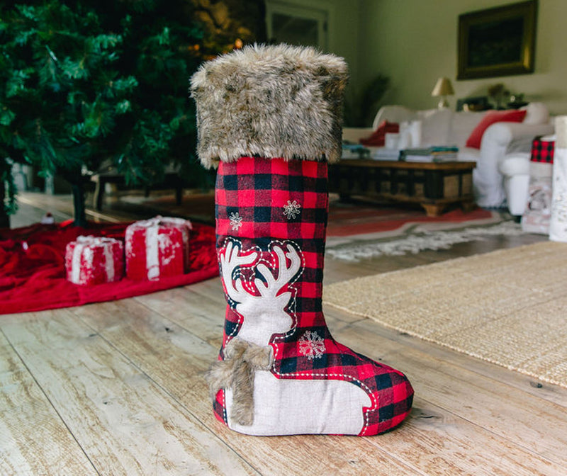 24 Inch Standing Stocking - Check the Deer - The Country Christmas Loft