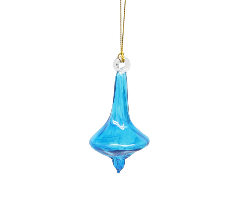 Blown Glass Teardrop Ornament - Turquoise - Low Bulge